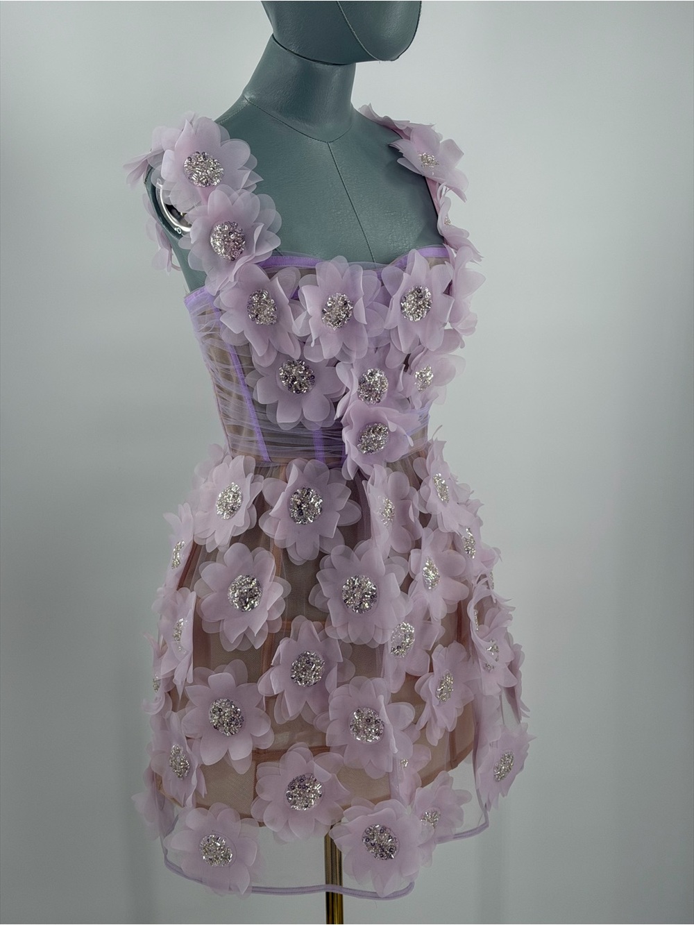 🆕 BRONX & BANCO 🧿 NWOT Rosalie Floral-Appliqué Mini Dress, Lavender, Sz XS US2 - Picture 10 of 16